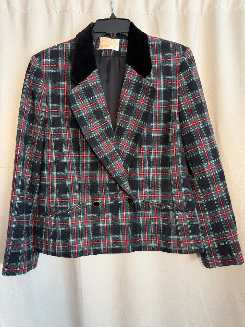 VTG Pendleton Wool Plaid Blazer Velvet Collar Size 10
